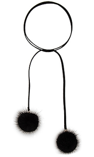 Mink fur pom leather necklace - jocelyn