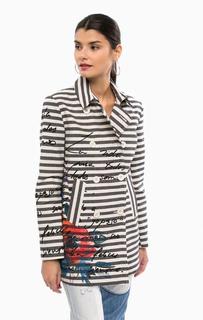 Двубортное пальто из хлопка в полоску Desigual