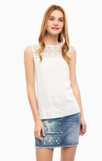 Полупрозрачный белый топ с вышивкой Desigual