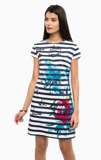 Платье из хлопка в полоску с акварельным принтом Desigual