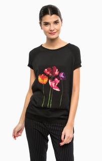 Черная блуза с цветочным принтом Desigual