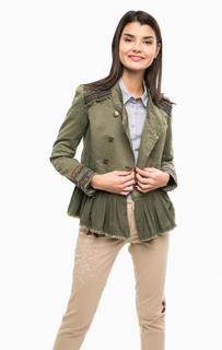 Хлопковая куртка цвета хаки с отделкой бисером Desigual