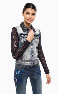 Куртка из денима с вязаными рукавами Desigual