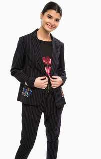 Пиджак в полоску с накладными карманами и вышивкой Desigual
