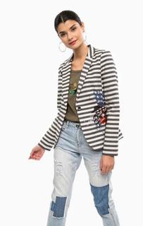 Хлопковый пиджак в полоску с принтом Desigual