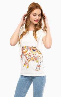 Хлопковая футболка с контрастным принтом Desigual