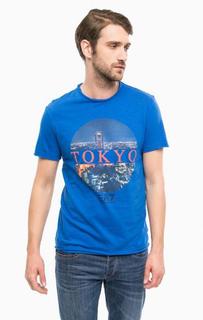 Синяя хлопковая футболка EA7