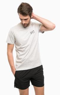 Серая хлопковая футболка с принтом EA7