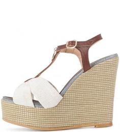 Босоножки из натуральной кожи и текстиля на танкетке Trussardi Jeans