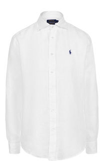 Льняная блуза с вышитым логотипом бренда Polo Ralph Lauren