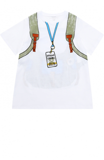 Хлопковая футболка с принтом и декоративной молнией Stella McCartney