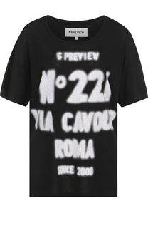 Удлиненная хлопковая футболка с контрастной надписью 5PREVIEW