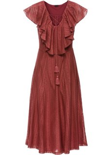 Кружевное платье с воланами (бордово-коричневый) Bonprix