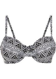 Купальный бюстгальтер на косточках, чашка B (черный/белый с рисунком) Bonprix