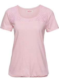 Футболка с кружевной кокеткой (розовый) Bonprix