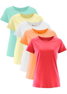 Футболка с короткими рукавами (5 шт.) (ярко-розовый + абрикосовый + белый + лимонный + нежно-мятный) Bonprix