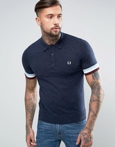 Темно-синее поло из меланжевого трикотажа с полосками в области манжет Fred Perry - Темно-синий