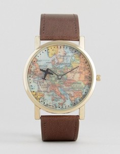 Часы с коричневым ремешком и принтом карты в винтажном стиле ASOS - Коричневый