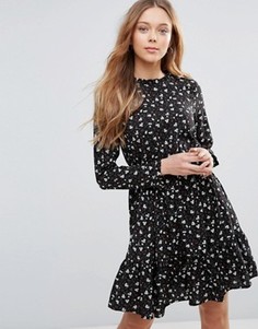 Чайное платье с длинными рукавами Yumi - Черный