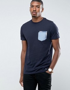 Футболка из шамбре с карманом в клетку Brave Soul - Темно-синий