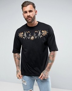 Oversize-футболка с вышивкой на кокетке ASOS - Черный