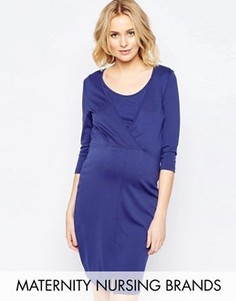 Трикотажное платье с запахом для беременных Mamalicious - Синий Mama.Licious