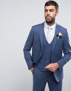 Синий узкий пиджак из 100% мериносовой шерсти ASOS WEDDING - Синий
