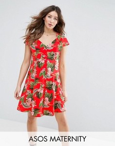 Чайное платье на пуговицах с тропическим принтом ASOS Maternity - Мульти
