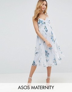 Платье миди с цветочным принтом и сборками ASOS Maternity - Мульти