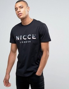 Черная футболка с розовым фирменным принтом Nicce London - Черный