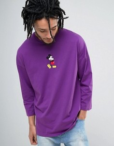 Свободная футболка с рукавами 3/4 и Микки Маусом ASOS - Фиолетовый
