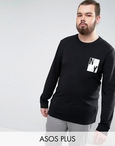 Удлиненный лонгслив с принтом New York на груди ASOS PLUS - Черный