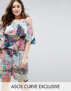 Асимметричный топ с цветочным принтом ASOS CURVE - Мульти