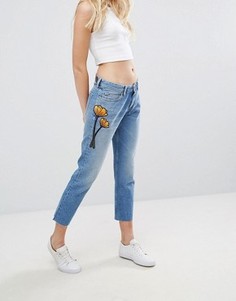 укороченные прямые джинсы с вышивкой tommy hilfiger denim - синий
