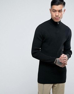 Черный удлиненный джемпер в рубчик на молнии ASOS - Черный
