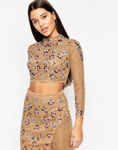 Топ с высокой горловиной и отделкой ASOS - Розовый