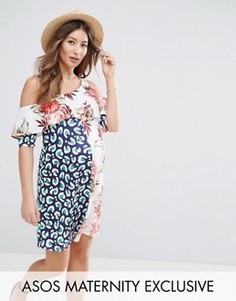 Платье с принтом и вырезами на плечах ASOS Maternity - Мульти