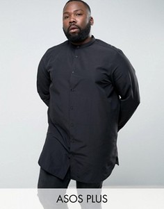 Черная супердлинная рубашка классического кроя с воротником на пуговице ASOS PLUS - Черный