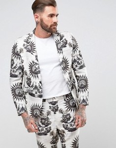 Приталенный пиджак с принтом ASOS - Кремовый