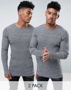 2 черно-белых меланжевых джемпера в рубчик ASOS - СКИДКА - Серый
