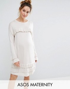 Платье с оборками и расклешенными рукавами ASOS MATERNITY - Stone