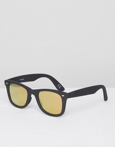Квадратные солнцезащитные очки с оранжевыми линзами ASOS - Черный