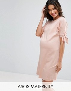 Платье-футболка с бантами на рукавах ASOS Maternity - Розовый