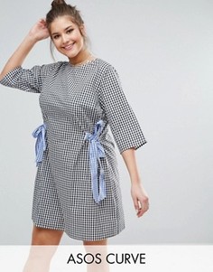 Свободное платье в клетку с бантами ASOS CURVE - Мульти