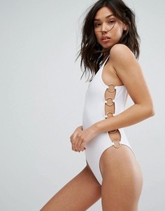 Слитный купальник с кольцами по бокам New Look - Белый