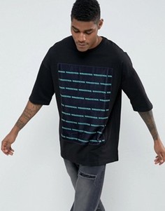 Oversize-футболка с вельветовой вставкой с принтом ASOS - Черный