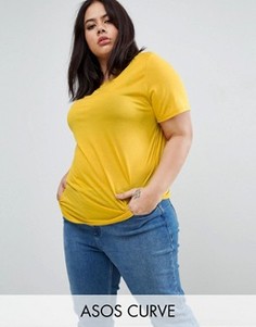Футболка с закругленным низом ASOS CURVE - Желтый