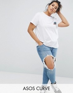 Футболка с нашивкой с отделкой пайетками ASOS CURVE - Белый