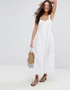 Платье макси из ткани с добавлением льна ASOS - Белый