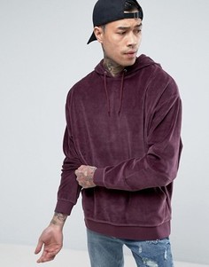 Худи свободного кроя из бордового велюра ASOS - Красный